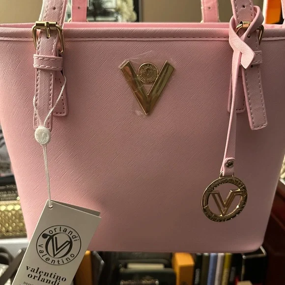 NWT VALENTINO ORLANDI Pink Tote Bag Purse & Pouch Set - Picture 3 of 15